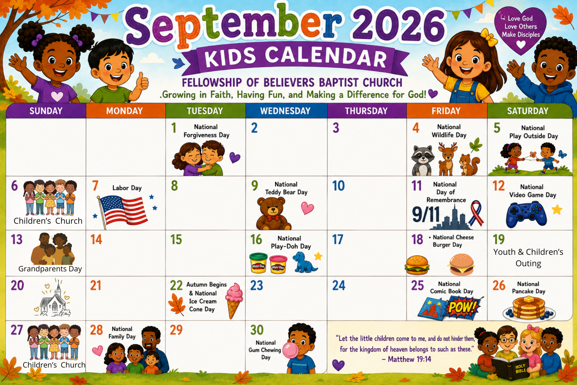 Revised September Kids calendar